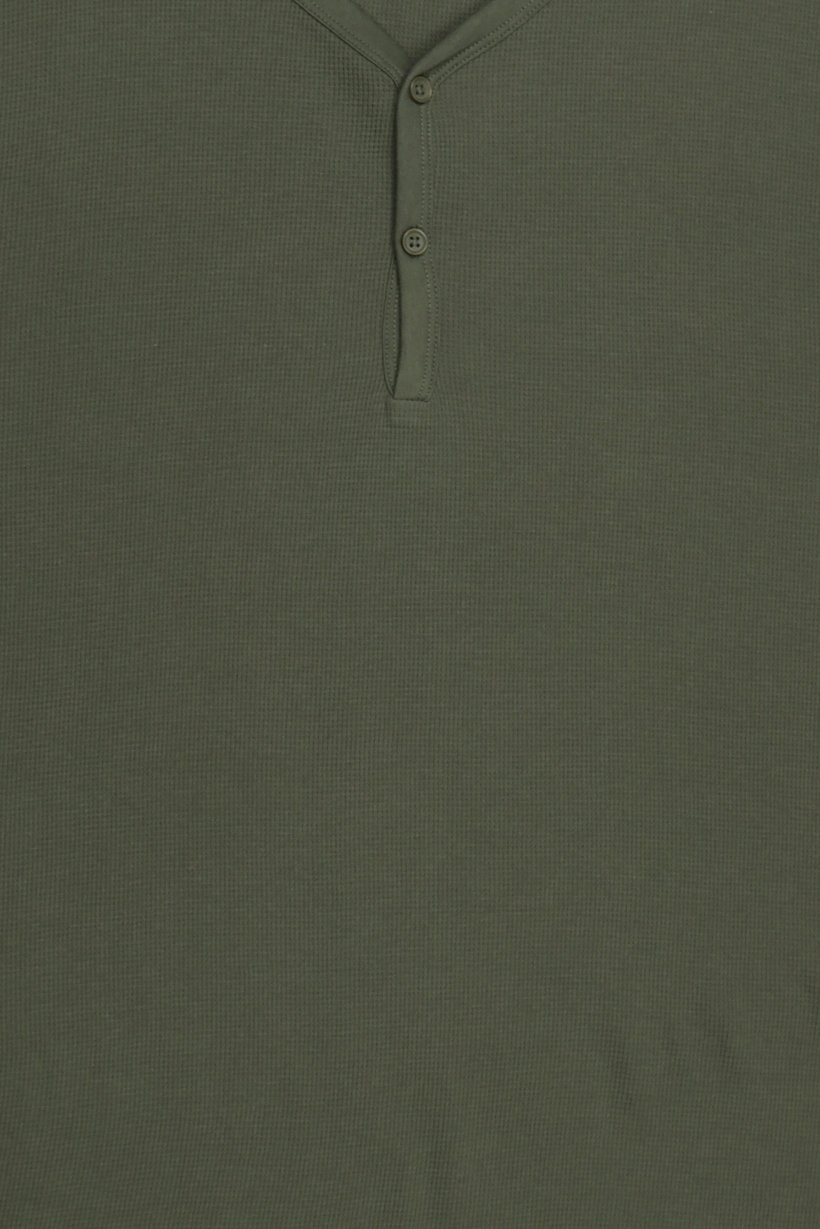 Men 2 Pcs Textured Long Sleeve Top And Pants Sleepwear Set, Dark Olive