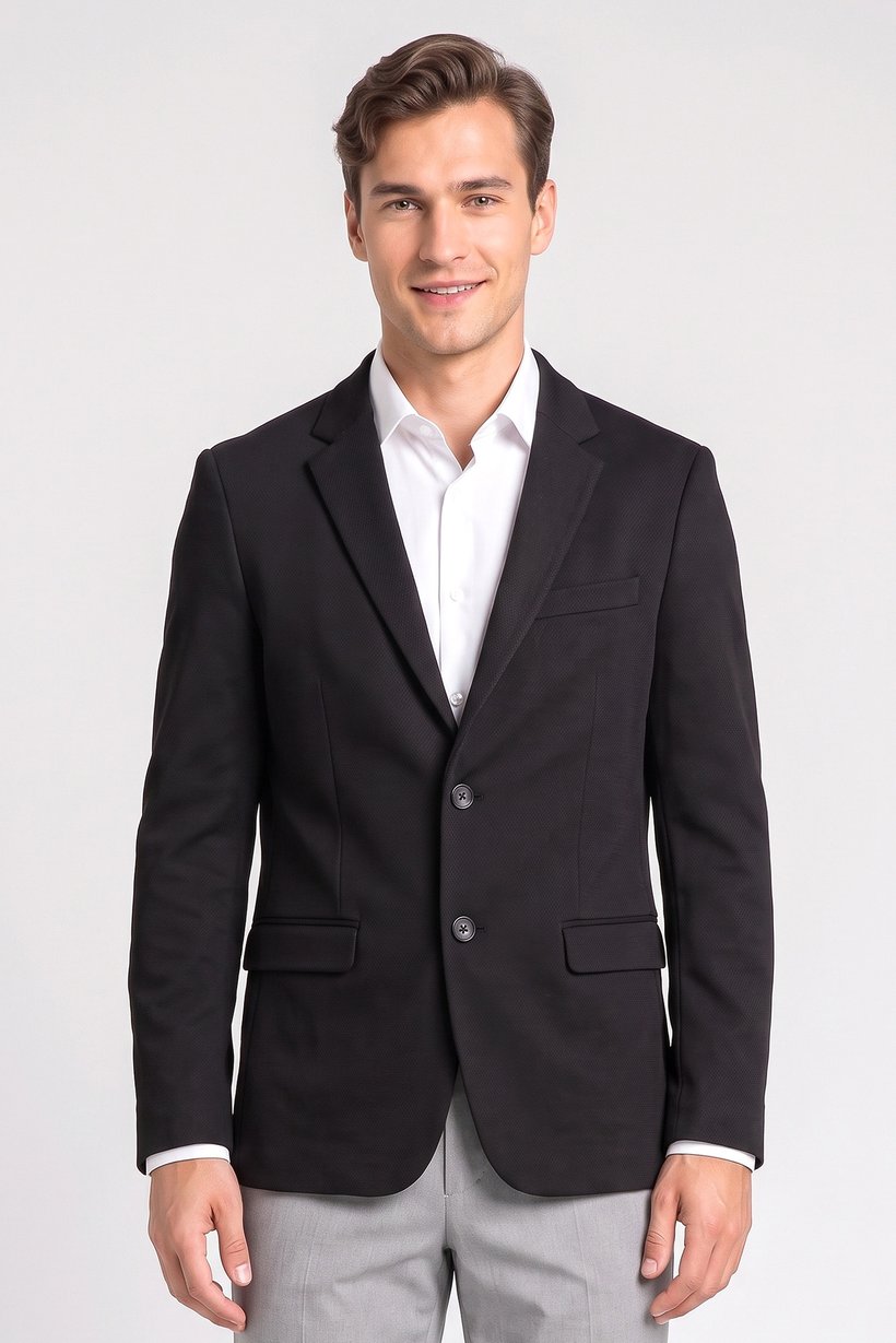 Men Sim Fit Textured Formal Blazer, Black