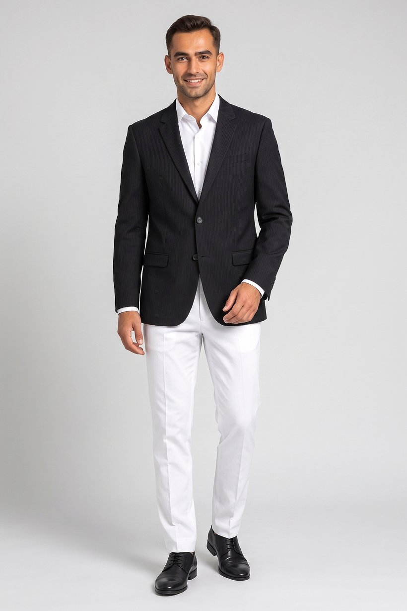 Men Slim Fit Micro Stripe Casual Blazer, Deep Navy