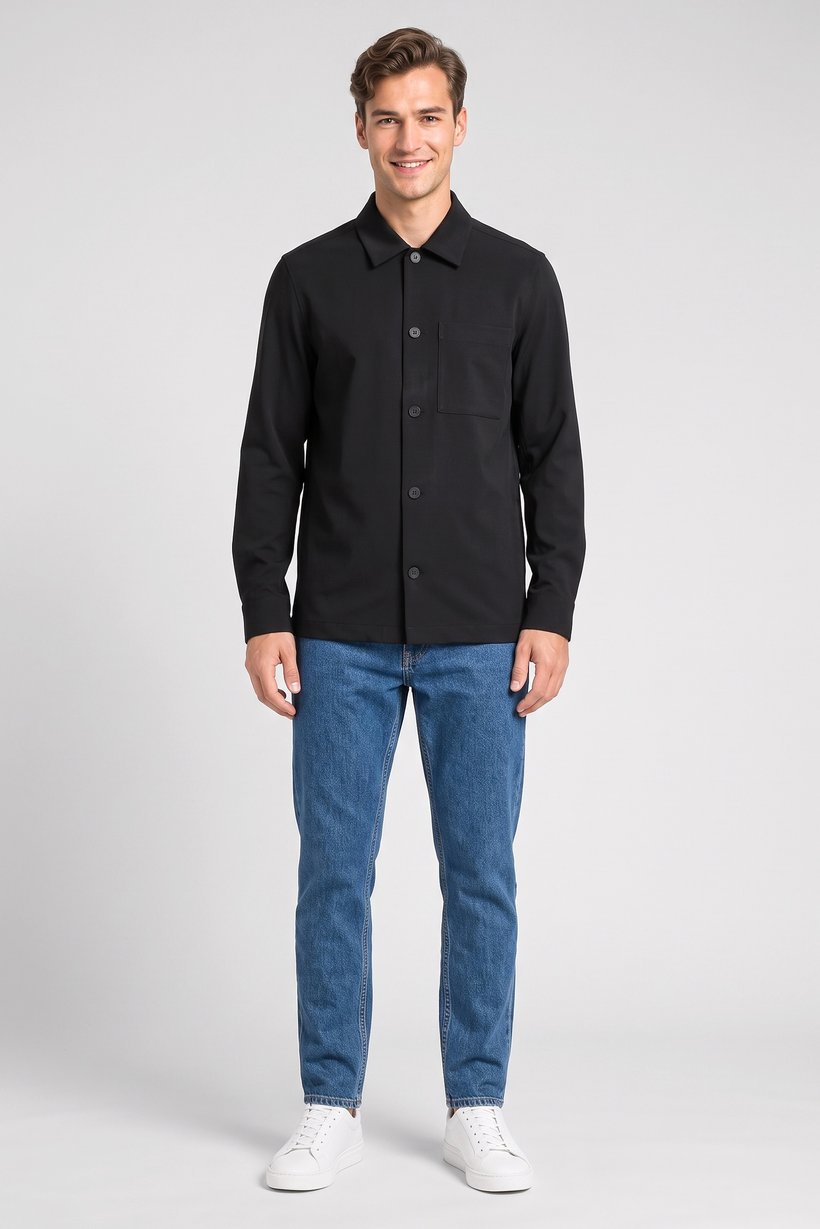 Men Regular Fit Long Sleeve Ribbed Casual Shirt, Black