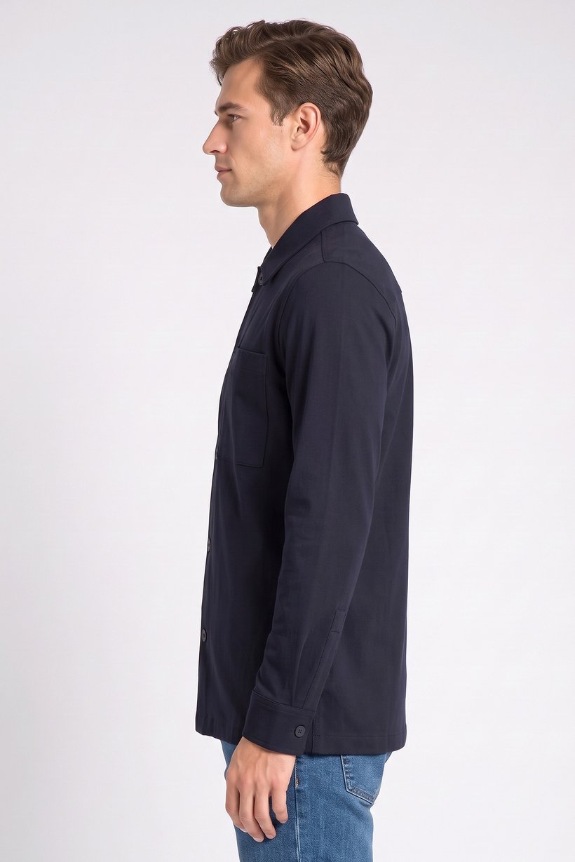 Men Regular Fit Long Sleeve Ribbed Casual Shirt, Dark Navy