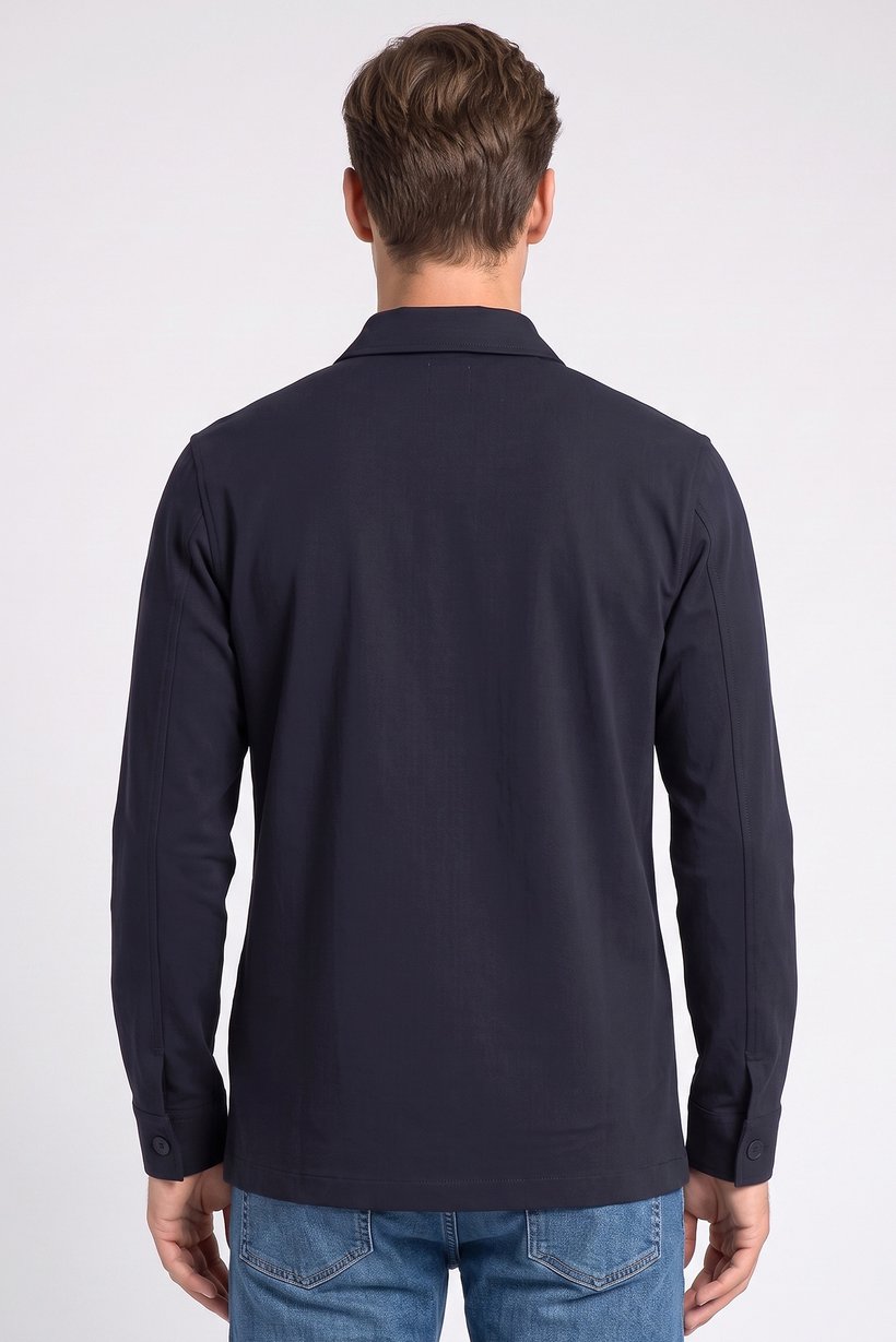 Men Regular Fit Long Sleeve Ribbed Casual Shirt, Dark Navy