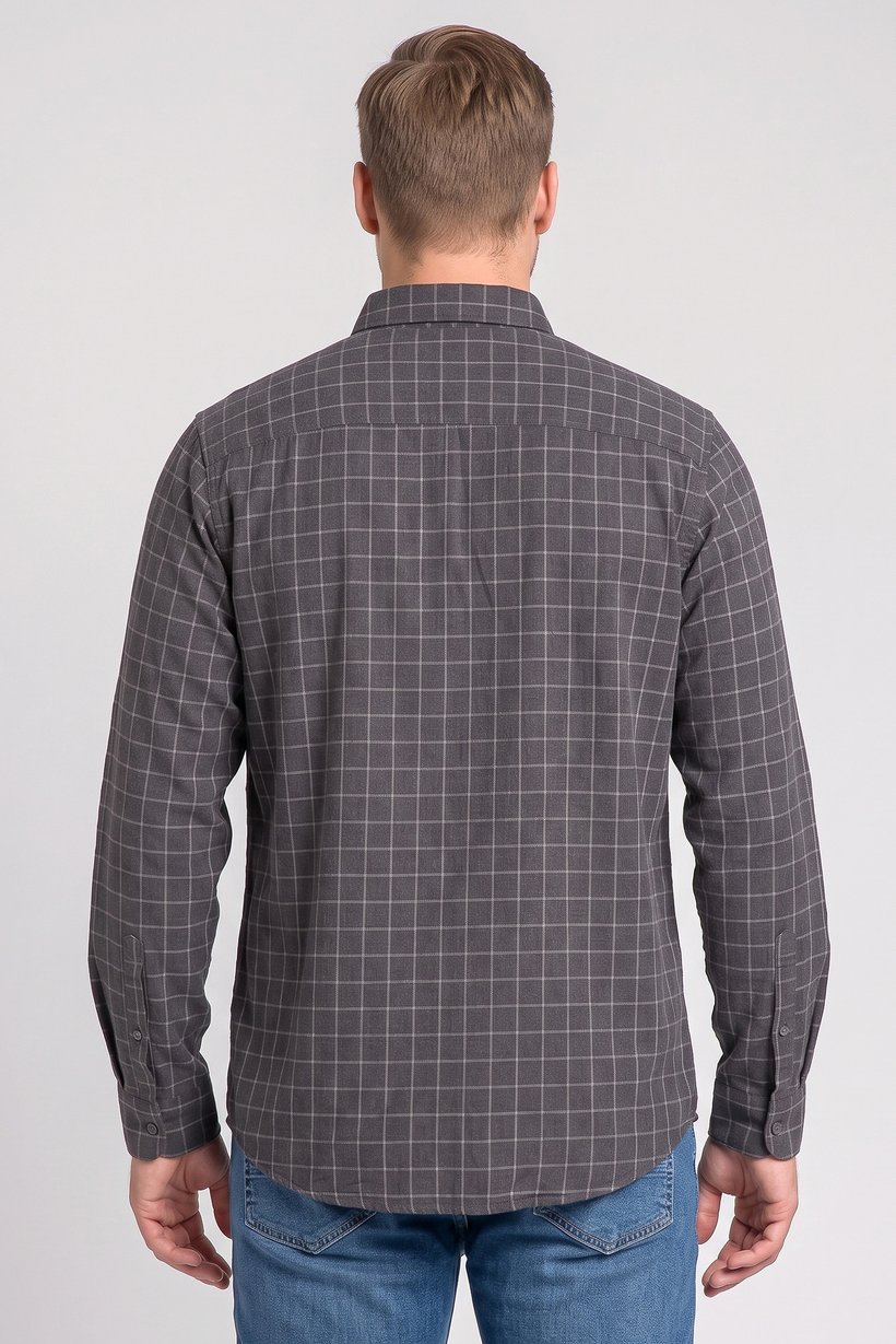 Men Regular Fit Checkered Long Sleeve Casual Shirt, Grey