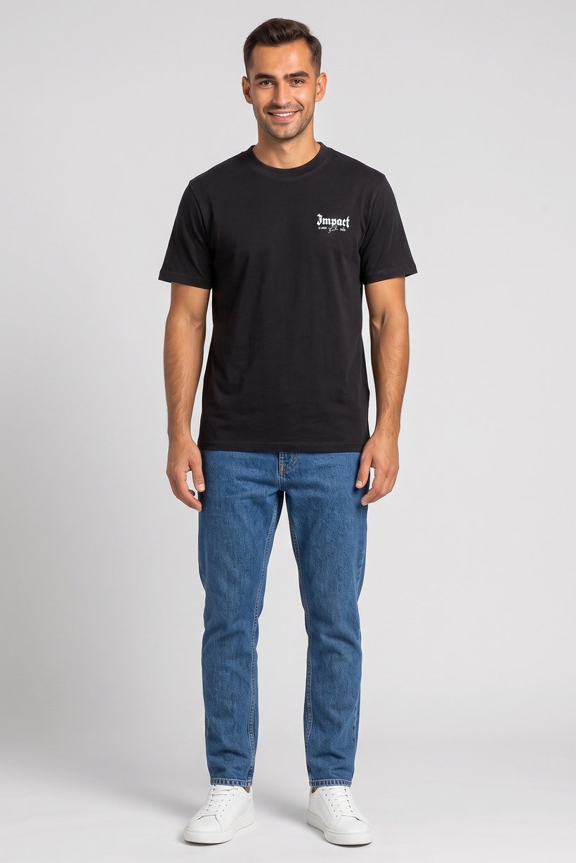 Men Crew Neck Short Sleeve Graphic Print T-Shirt, Black