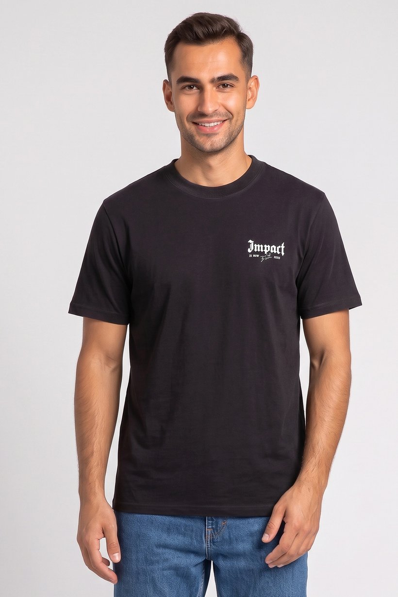 Men Crew Neck Short Sleeve Graphic Print T-Shirt, Black