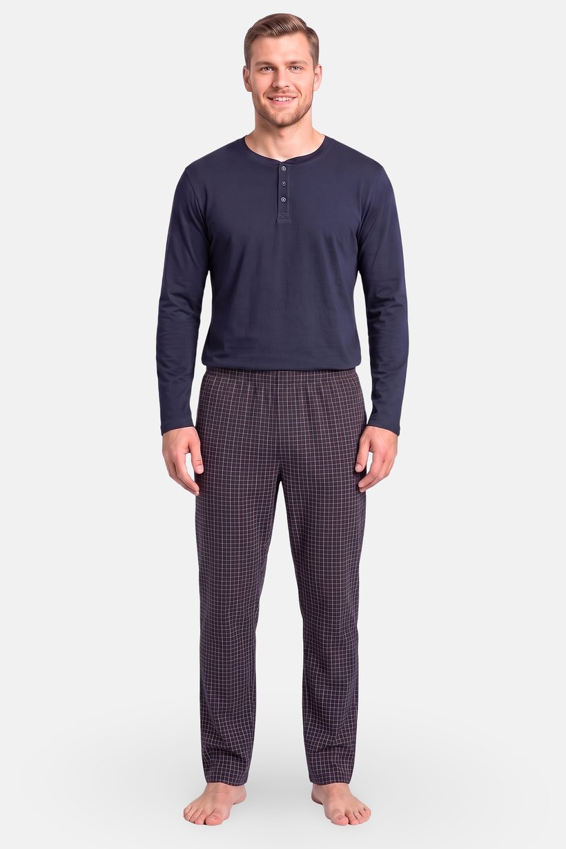 Men 2 Pieces Checkered Print Shirt And Pants Pajama Set, Multicolor