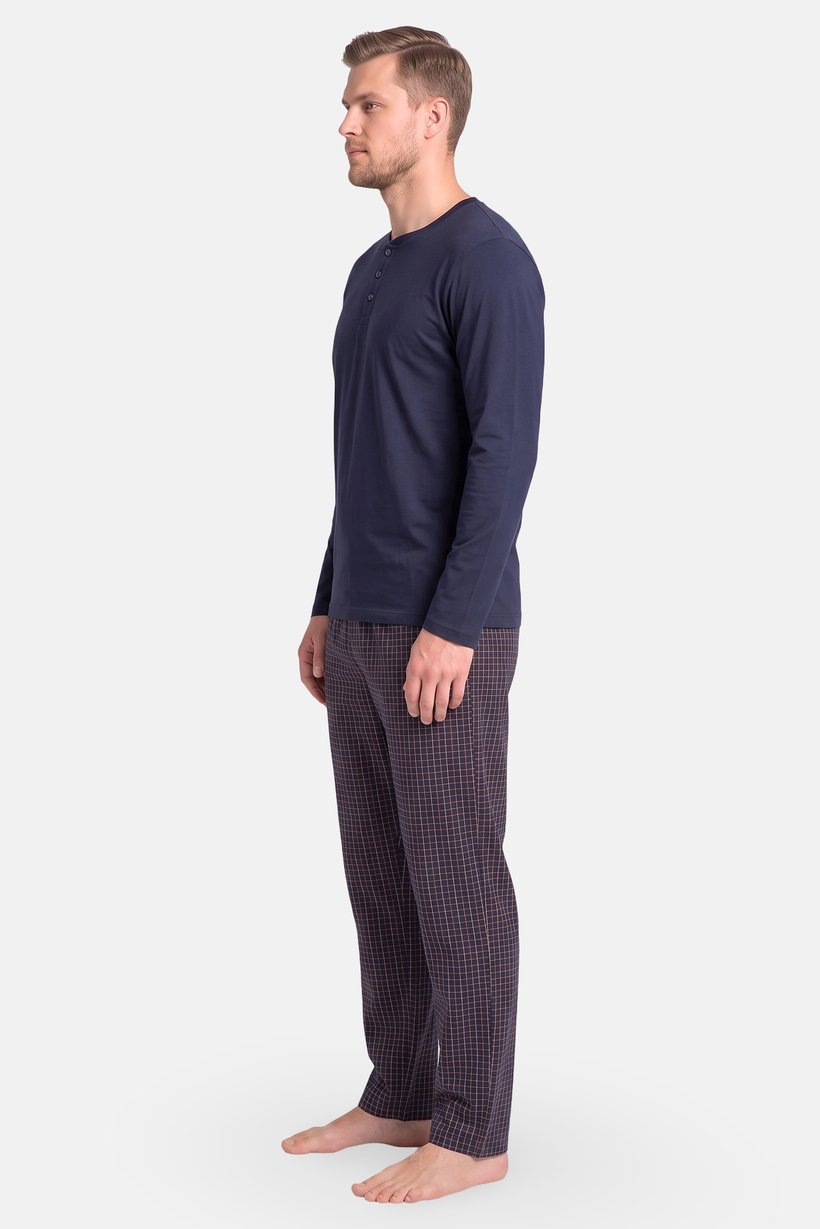 Men 2 Pieces Checkered Print Shirt And Pants Pajama Set, Multicolor