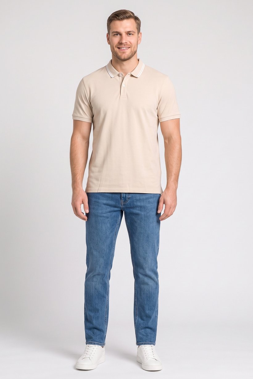 Men Regular Fit  Short Sleeve Plain Polo Shirt, Beige