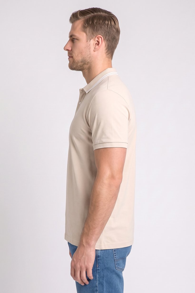 Men Regular Fit  Short Sleeve Plain Polo Shirt, Beige