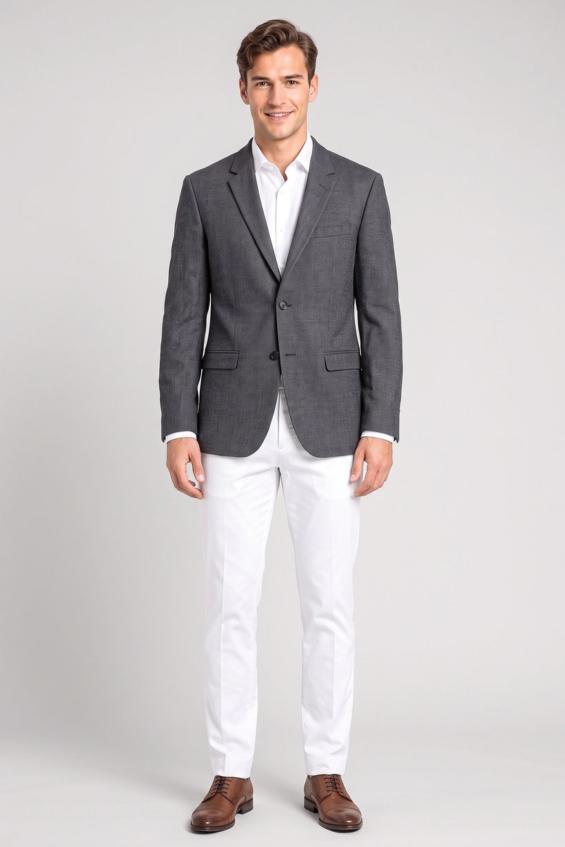 Men Slim Fit Long Sleeve Plain Casual Blazer Jacket, Dark Grey