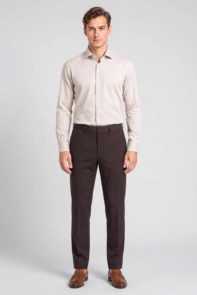 Men Slim Fit Solid Straight Leg Pants, Dark Brown