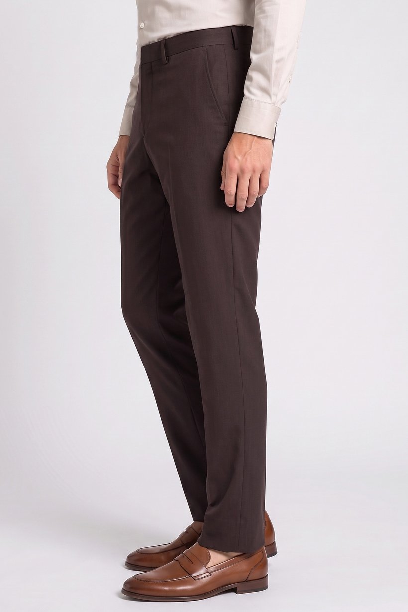 Men Slim Fit Solid Straight Leg Pants, Dark Brown