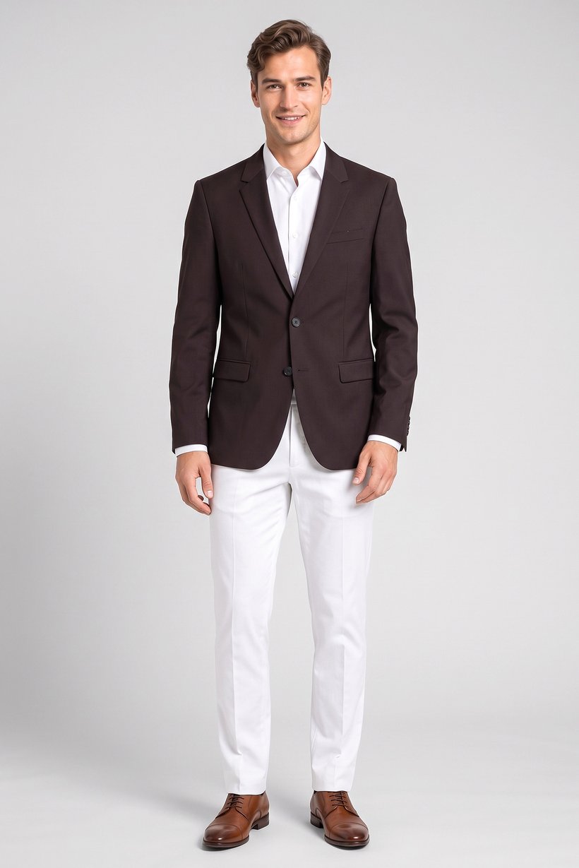 Men Slim Fit Plain Casual Blazer, Chocolate