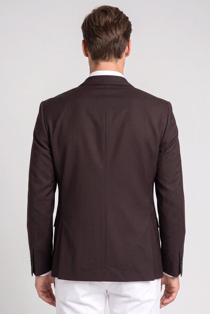 Men Slim Fit Plain Casual Blazer, Chocolate