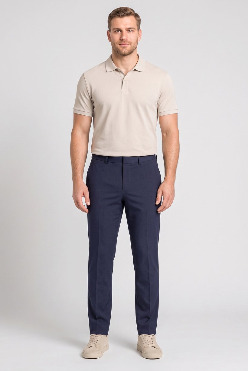 Men Slim Fit Plain Dress Pants, Navy