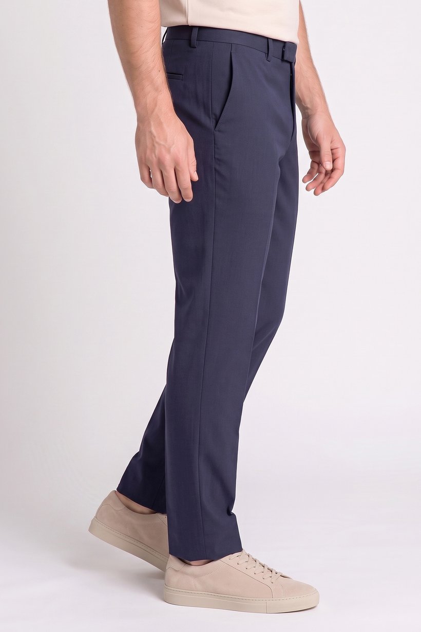 Men Slim Fit Plain Dress Pants, Navy