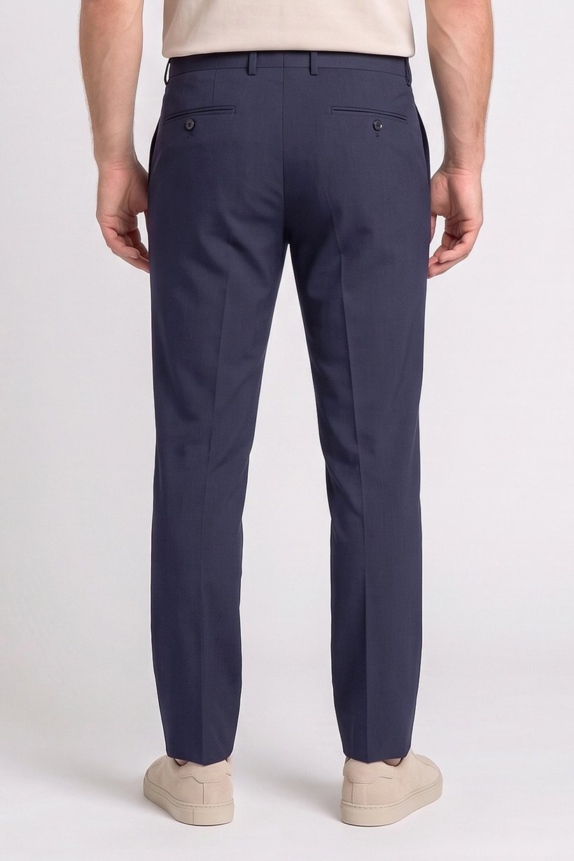 Men Slim Fit Plain Dress Pants, Navy