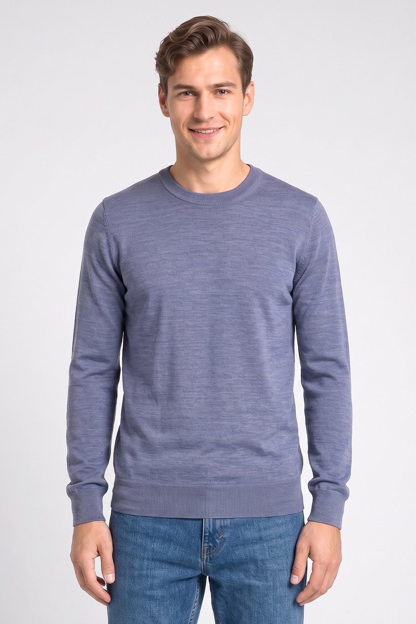 Men Crew Neck Long Sleeve Knitted Sweater, Blue