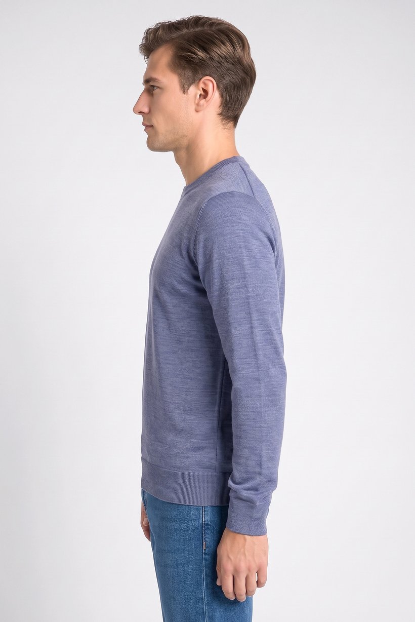 Men Crew Neck Long Sleeve Knitted Sweater, Blue