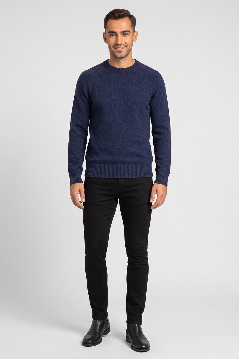 Men Ribbed Collar Knitted Sweater, Navy