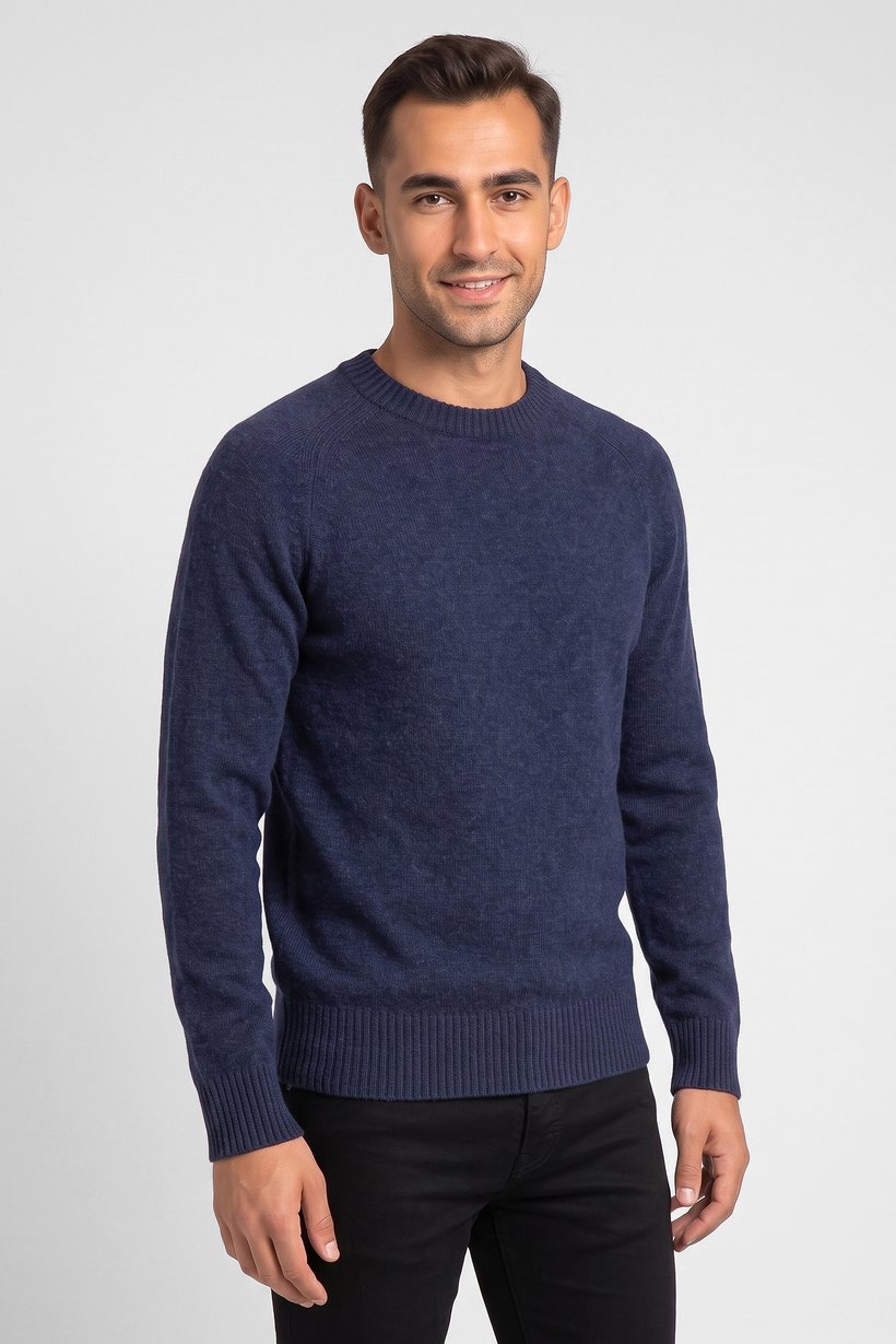 Men Ribbed Collar Knitted Sweater, Navy
