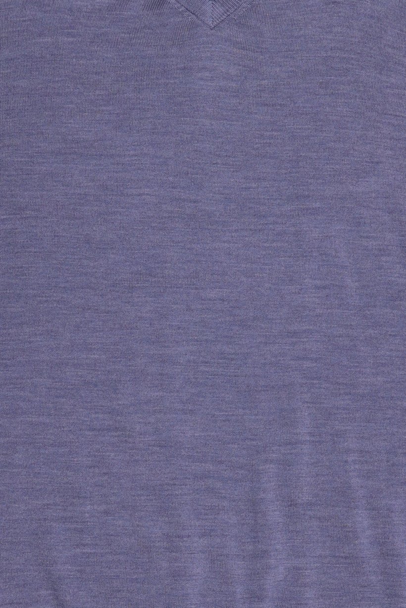 Men V-Neck Long Sleeves Plain Sweater, Dark Dusty Blue