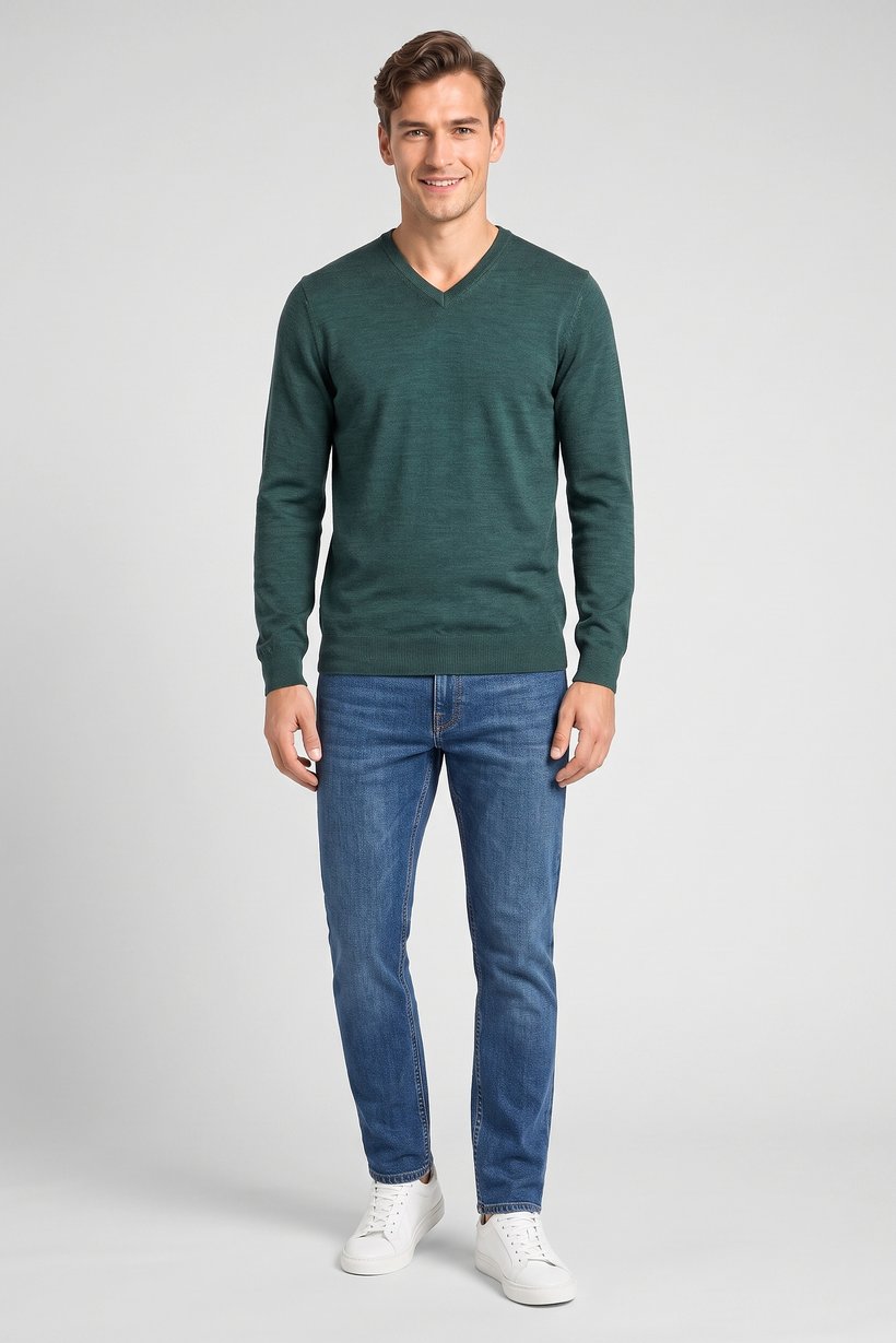 Men Crew Neck Knitted Sweater, Green