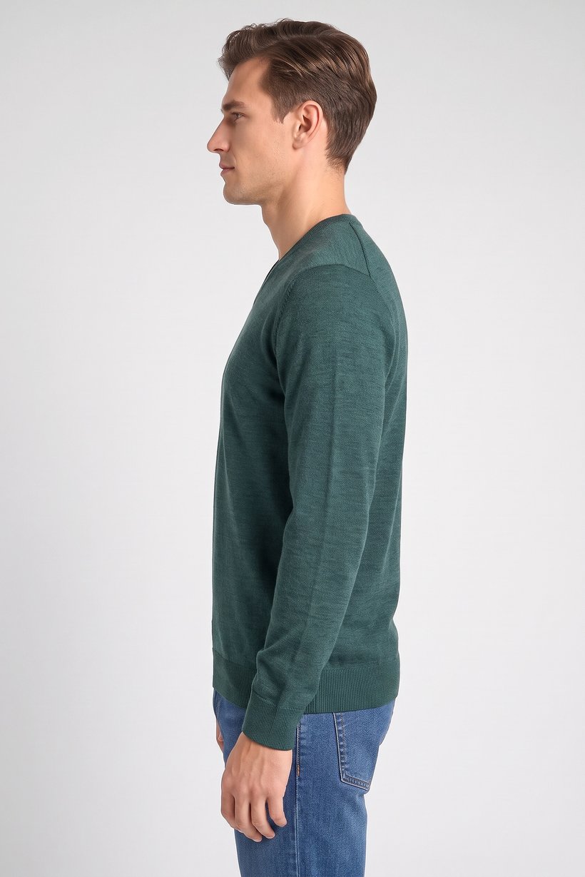 Men Crew Neck Knitted Sweater, Green