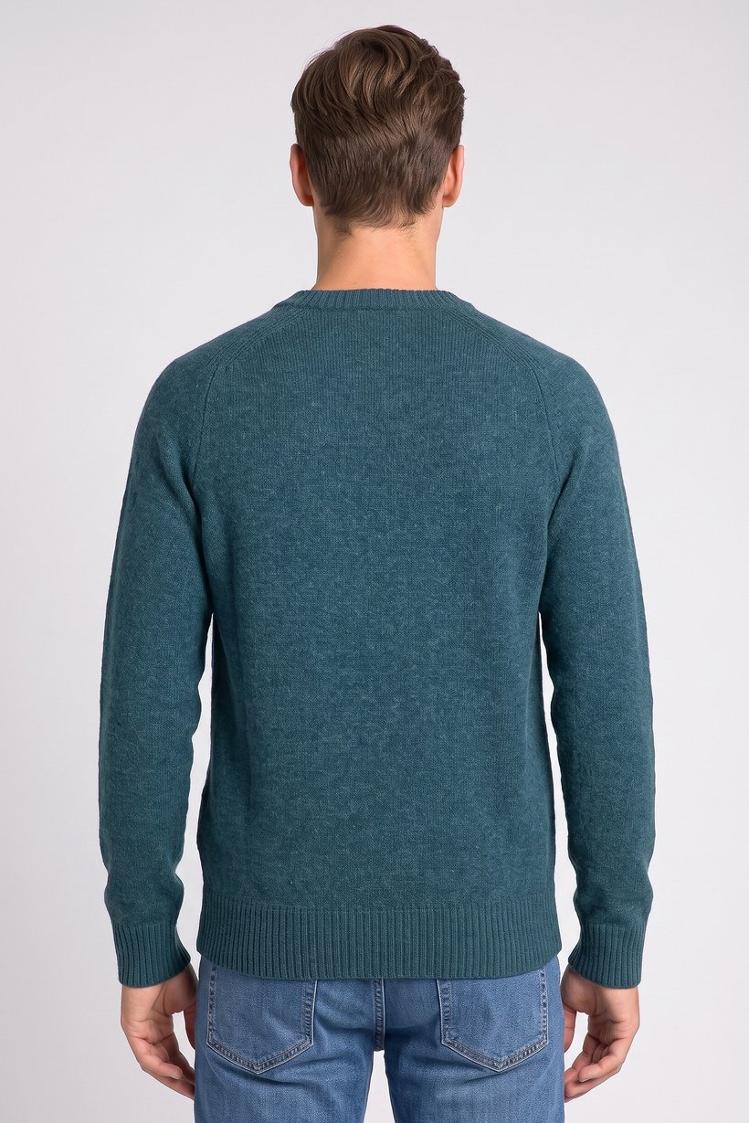 Men Crew Neck Knitted Sweater, Teal Green