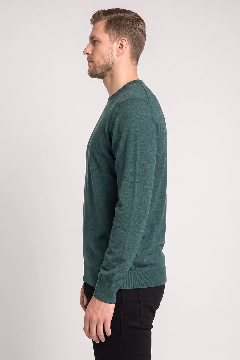 Men Crew Neck Textured Sweater, Dark Green