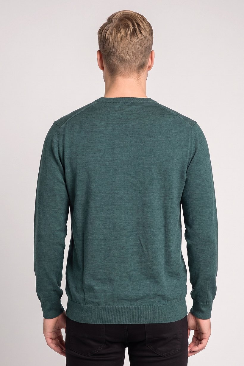 Men Crew Neck Textured Sweater, Dark Green