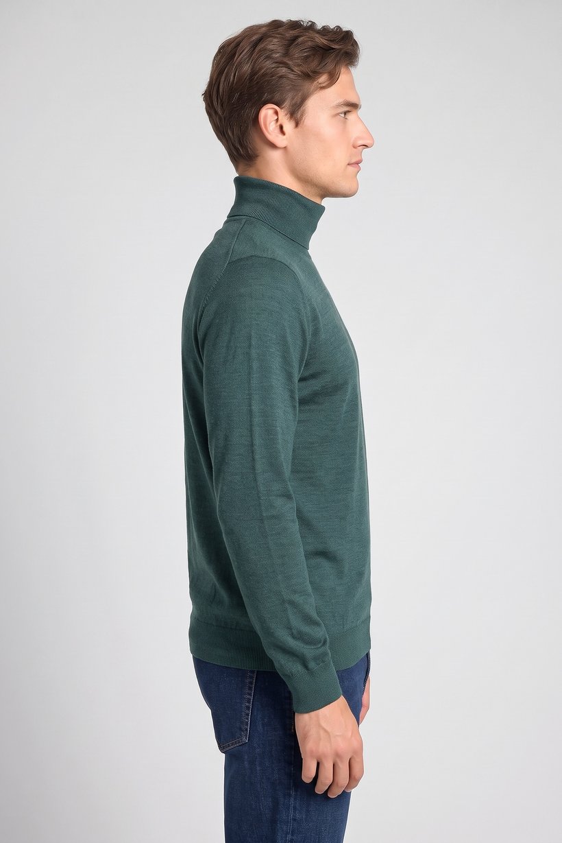 Men Turtle Neck Knitted Sweater, Dark Green