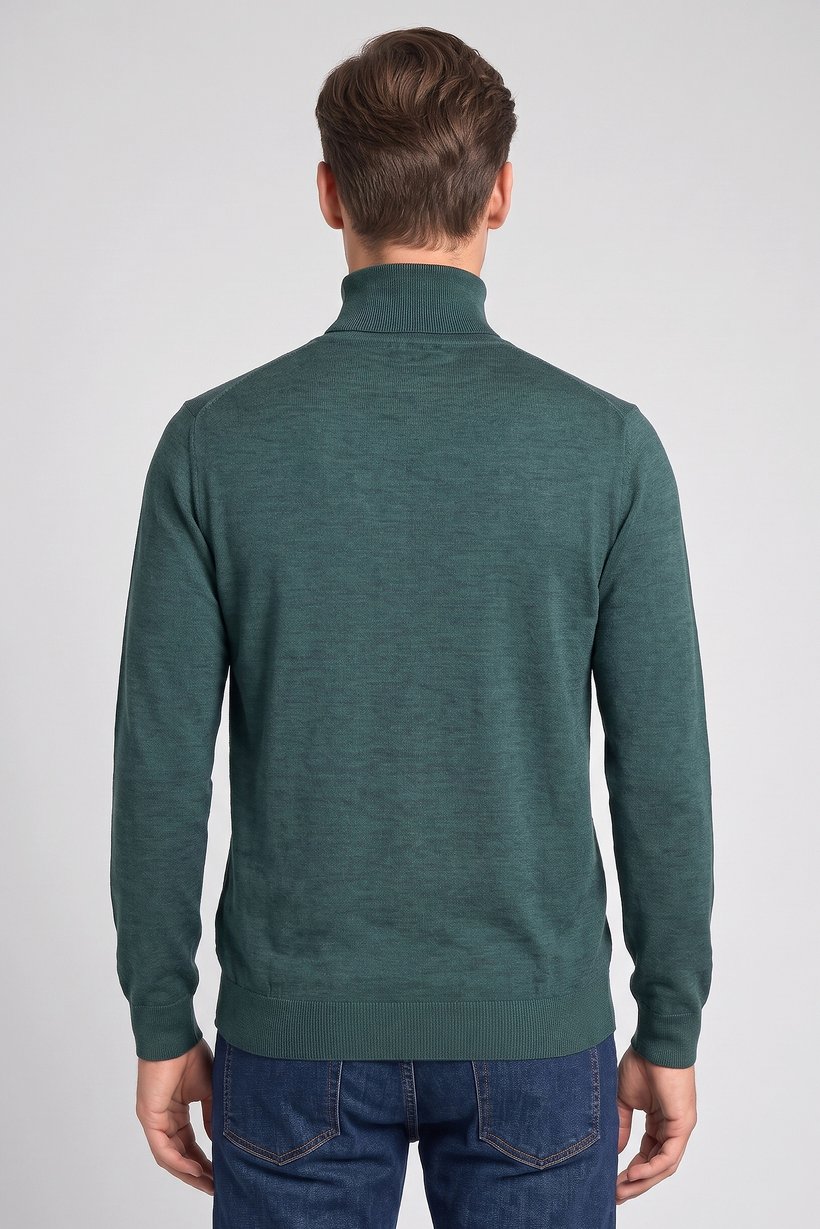 Men Turtle Neck Knitted Sweater, Dark Green