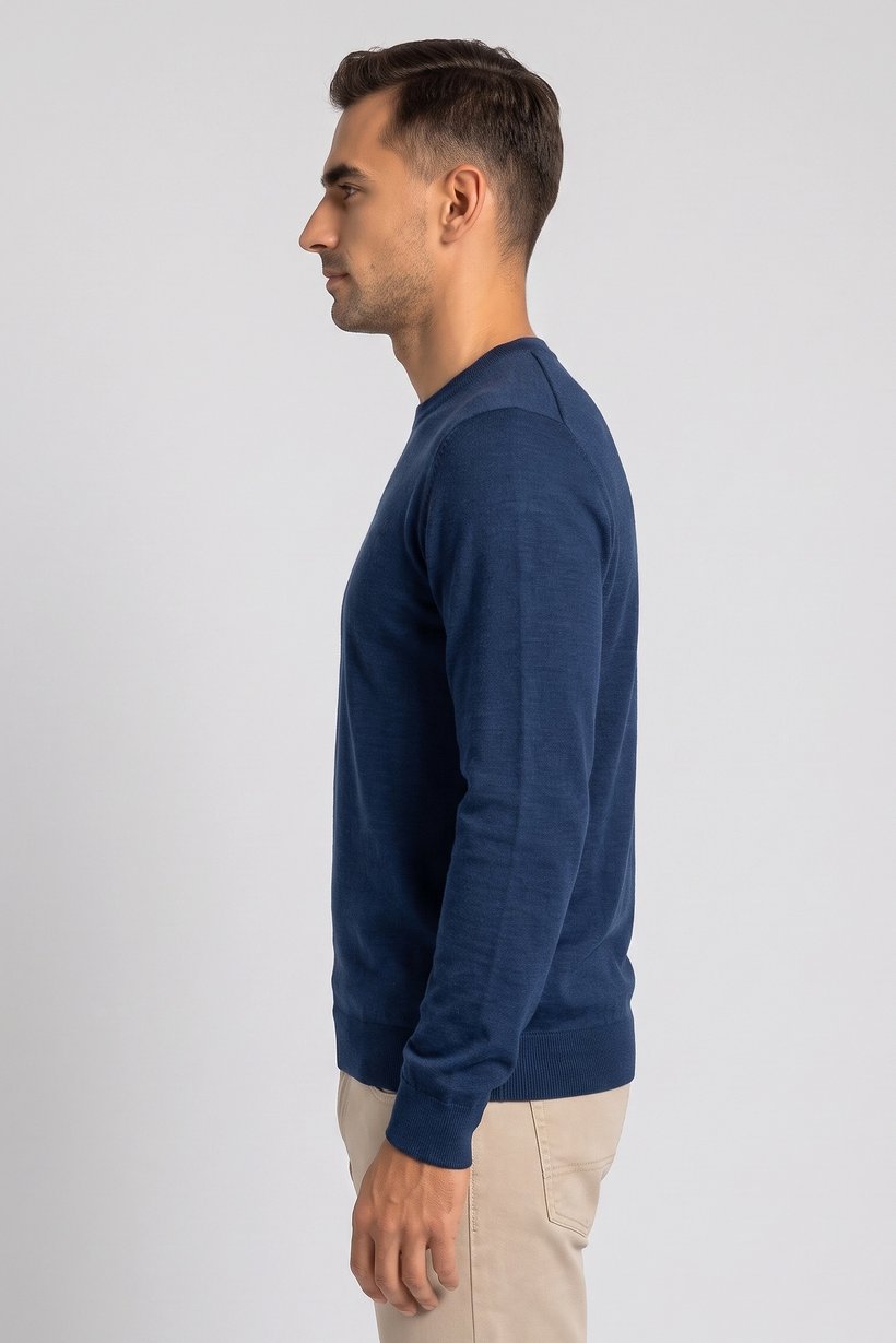 Men Crew Neck Long Sleeve Textured Sweater, Navy