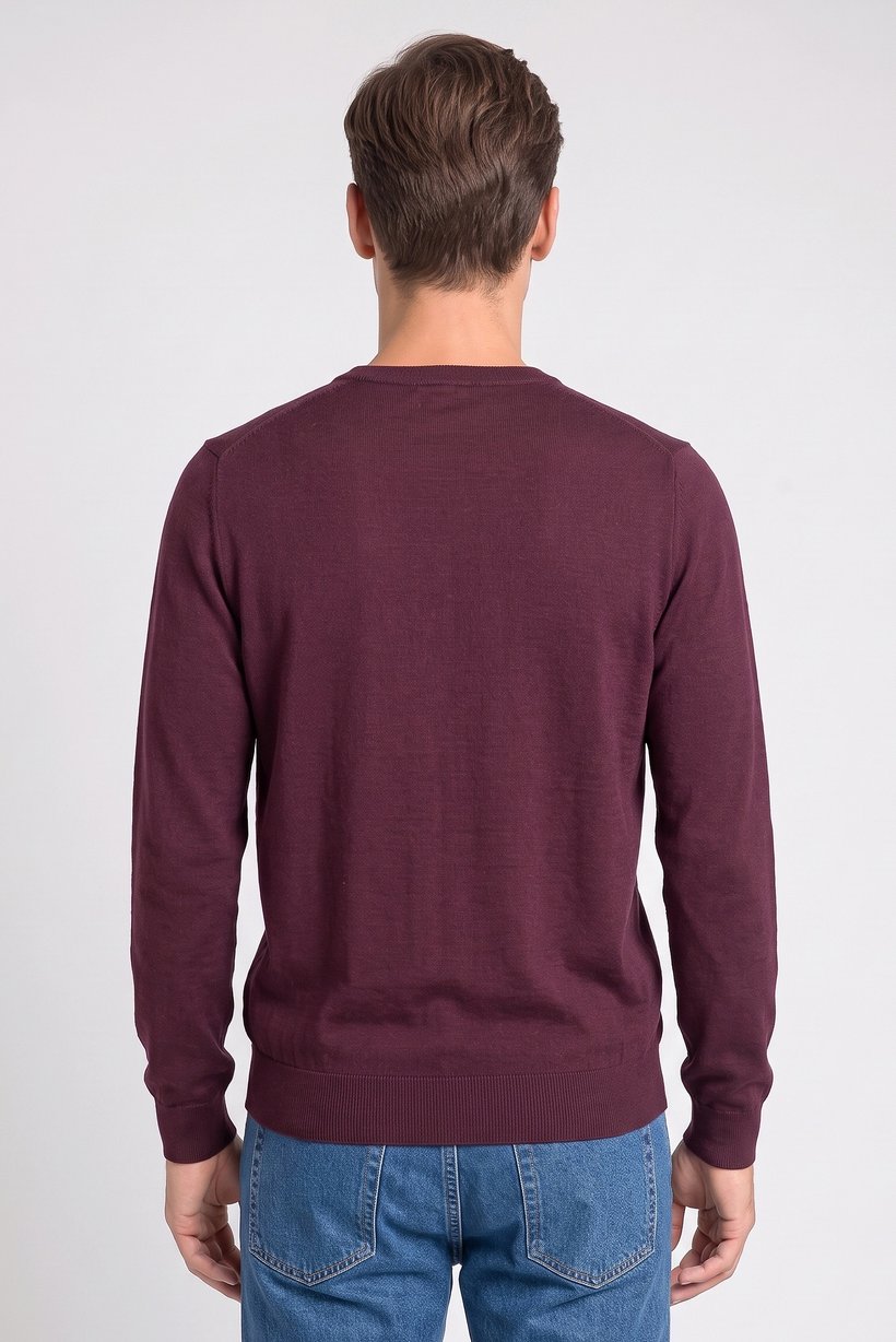 Men Crew Neck Long Sleeve Knitted Sweater, Burgundy