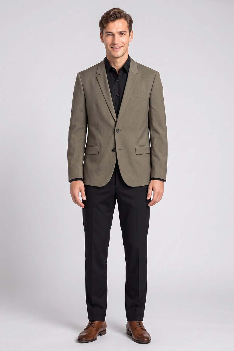 Men Slim Fit Plain Formal Blazer, Light Brown