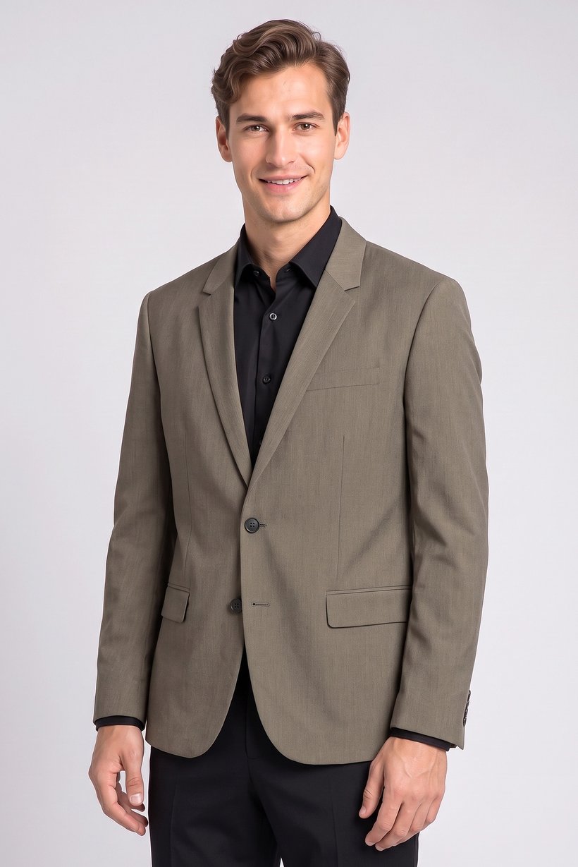 Men Slim Fit Plain Formal Blazer, Light Brown