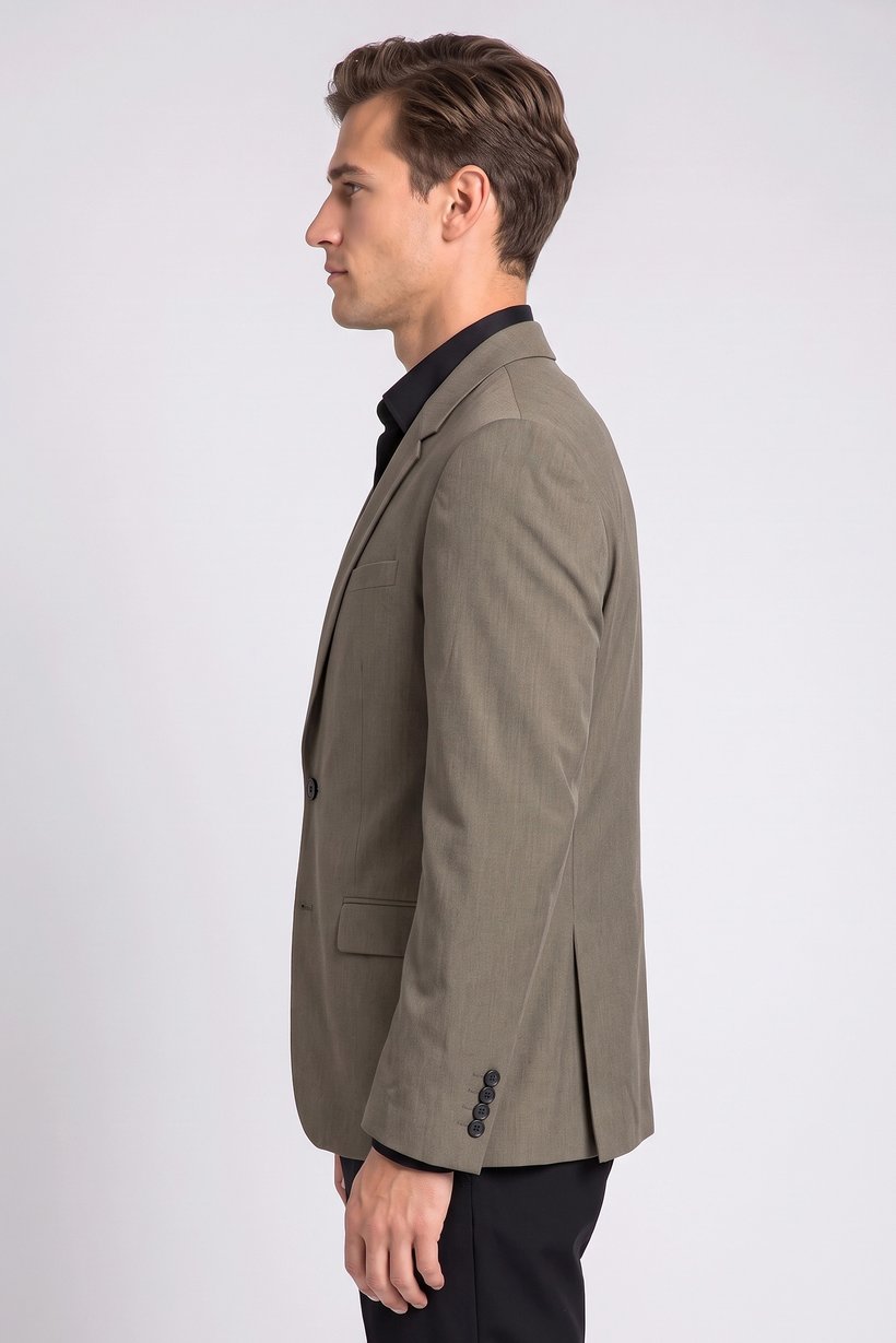 Men Slim Fit Plain Formal Blazer, Light Brown