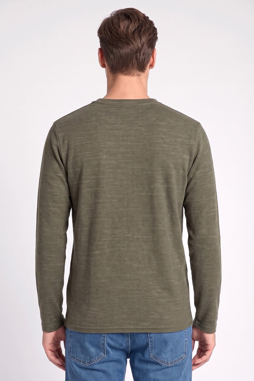 Men Crew Neck Long Sleeve Knitted T-Shirt, Olive