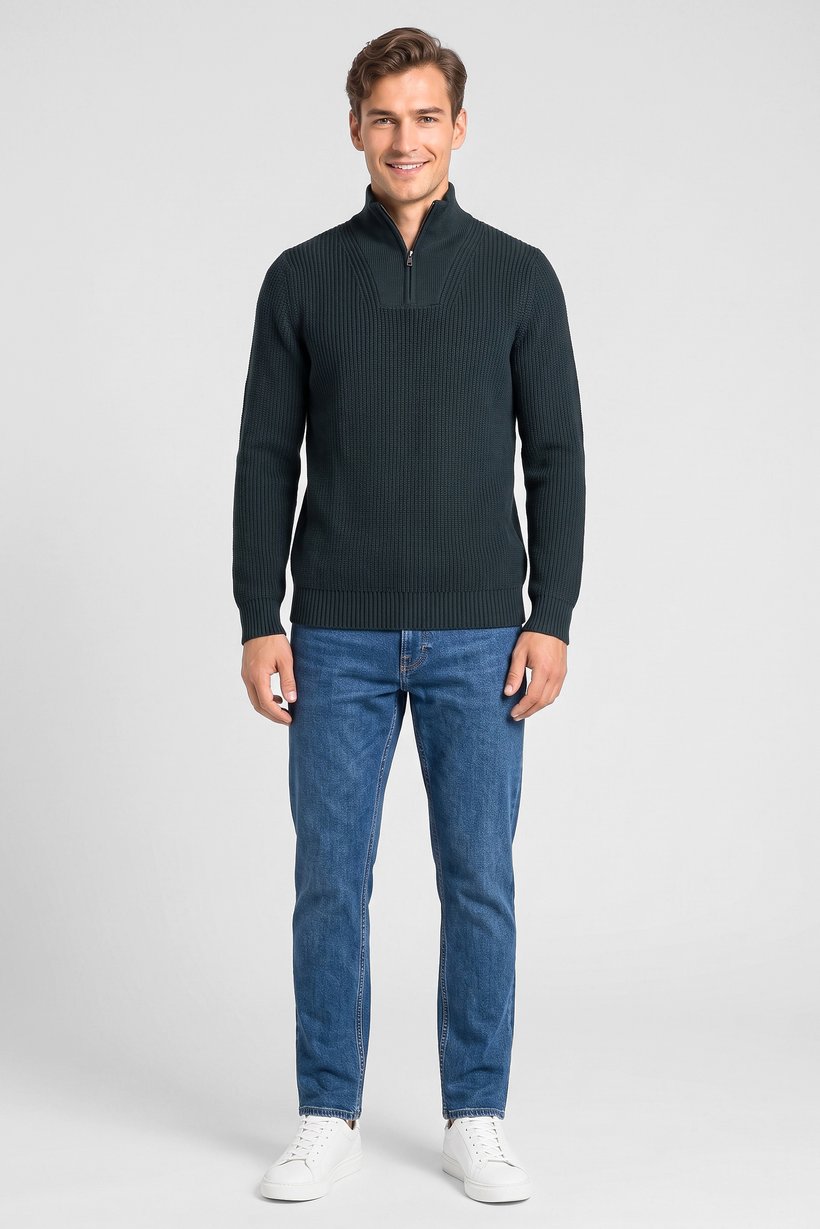 Men Turtle Neck Knitted Long Sleeve Sweater, Dark Green
