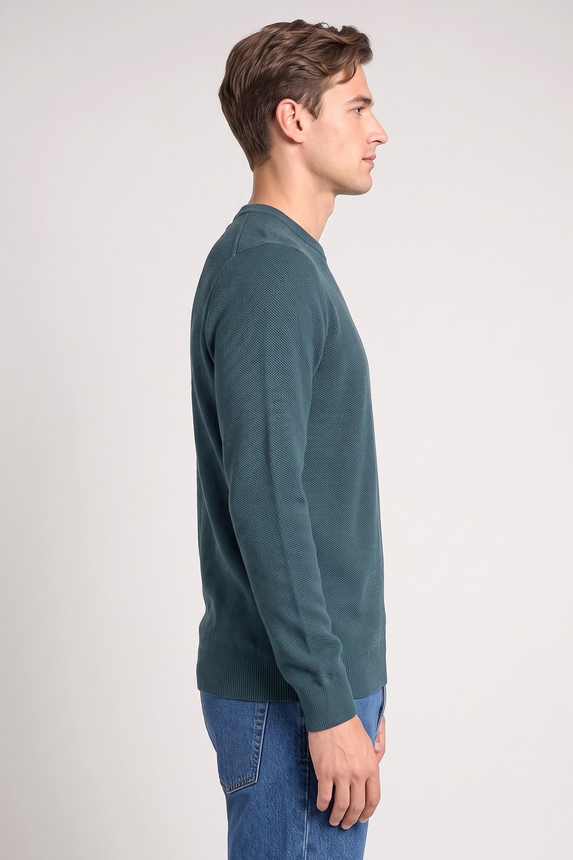Men Round Neck Textured Sweater, Green