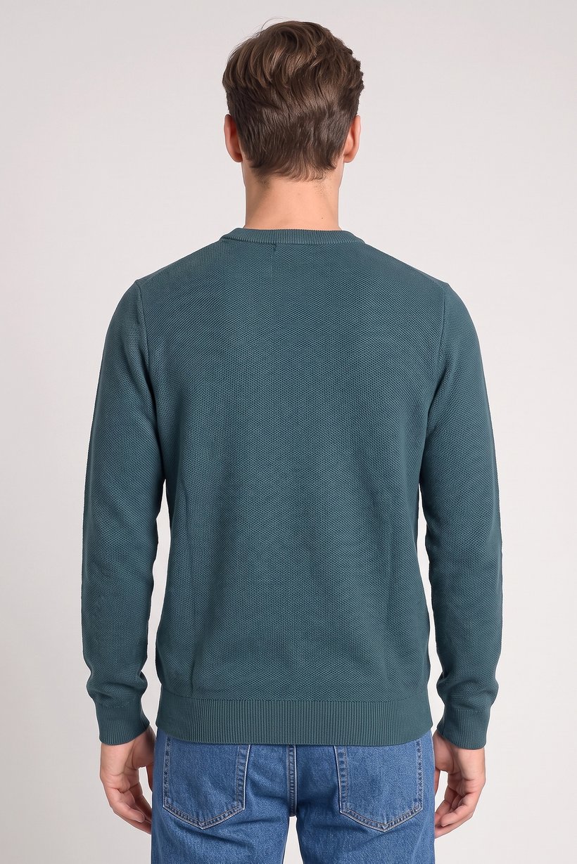 Men Round Neck Textured Sweater, Green