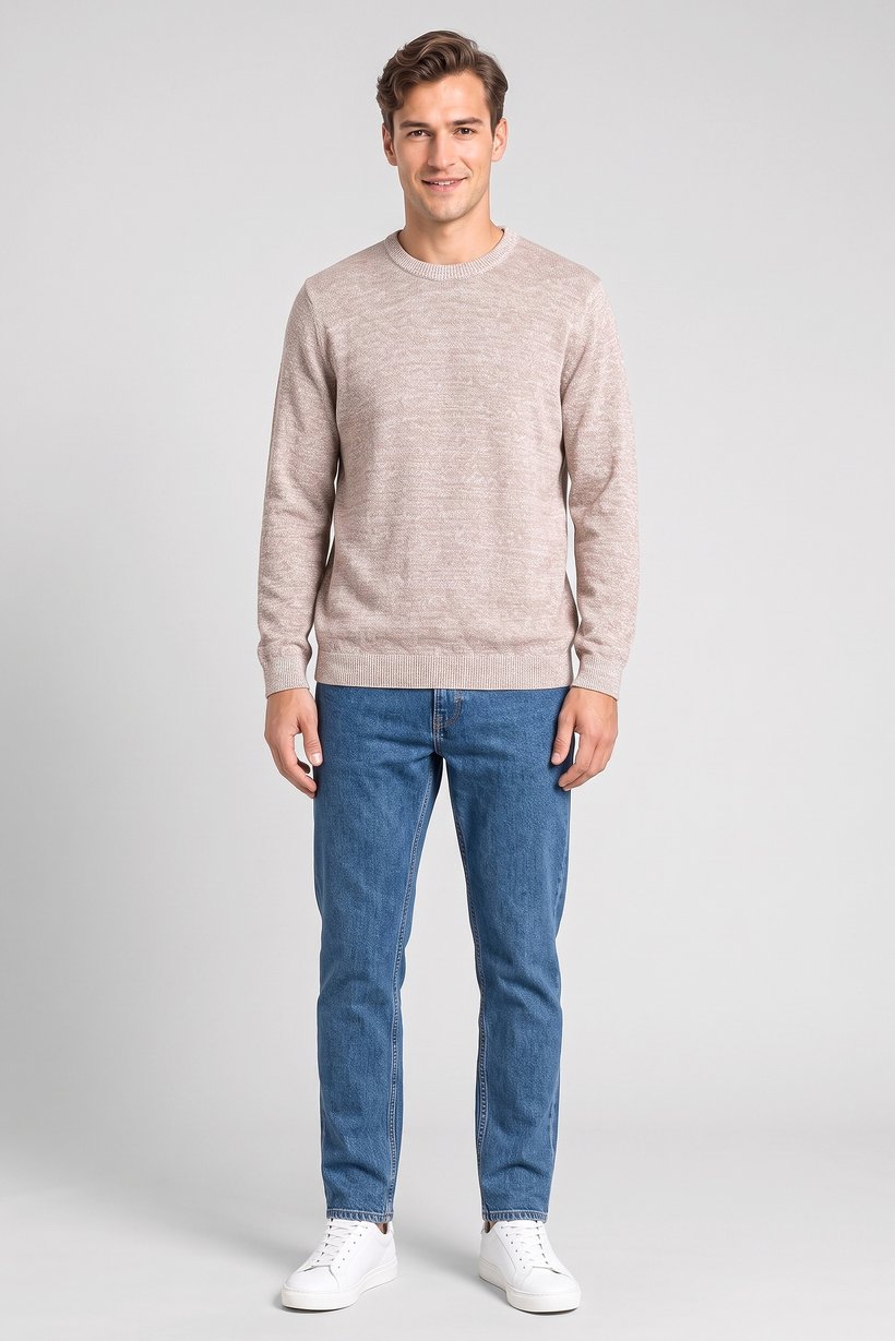 Men Crew Neck Long Sleeve Textured Sweater, Multicolor