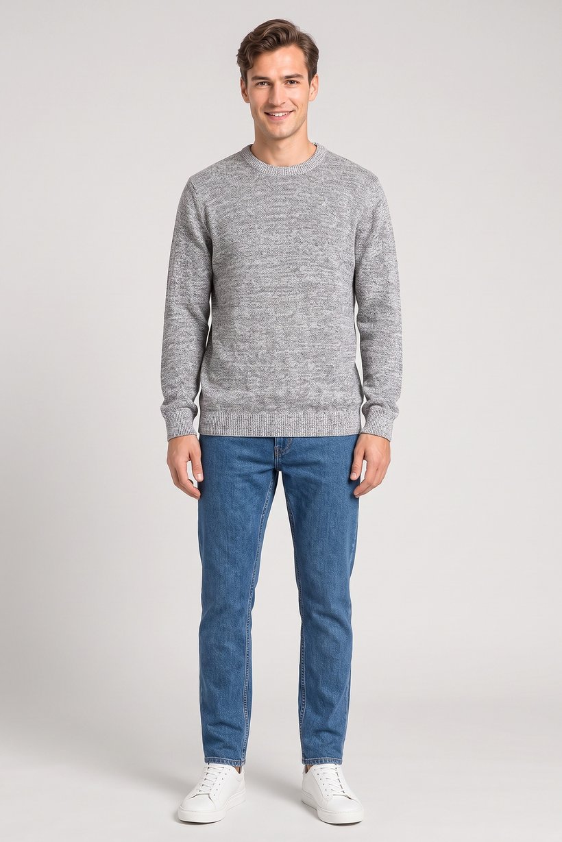 Men Crew Neck Long Sleeve Textured Sweater, Multicolor