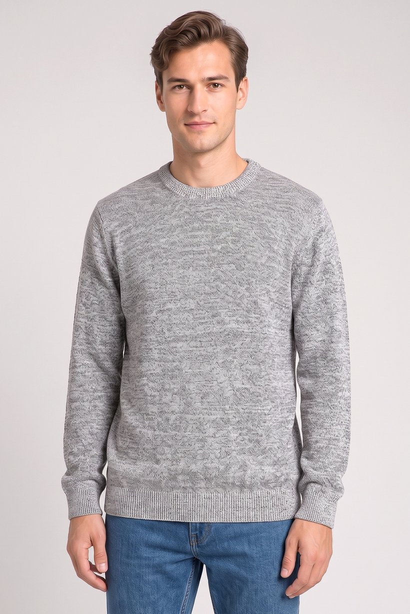 Men Crew Neck Long Sleeve Textured Sweater, Multicolor