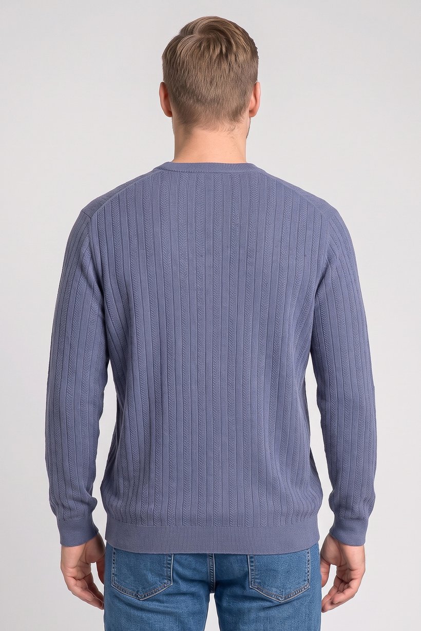 Men Crew Neck Textured Long Sleeve Sweater, Dusty Blue