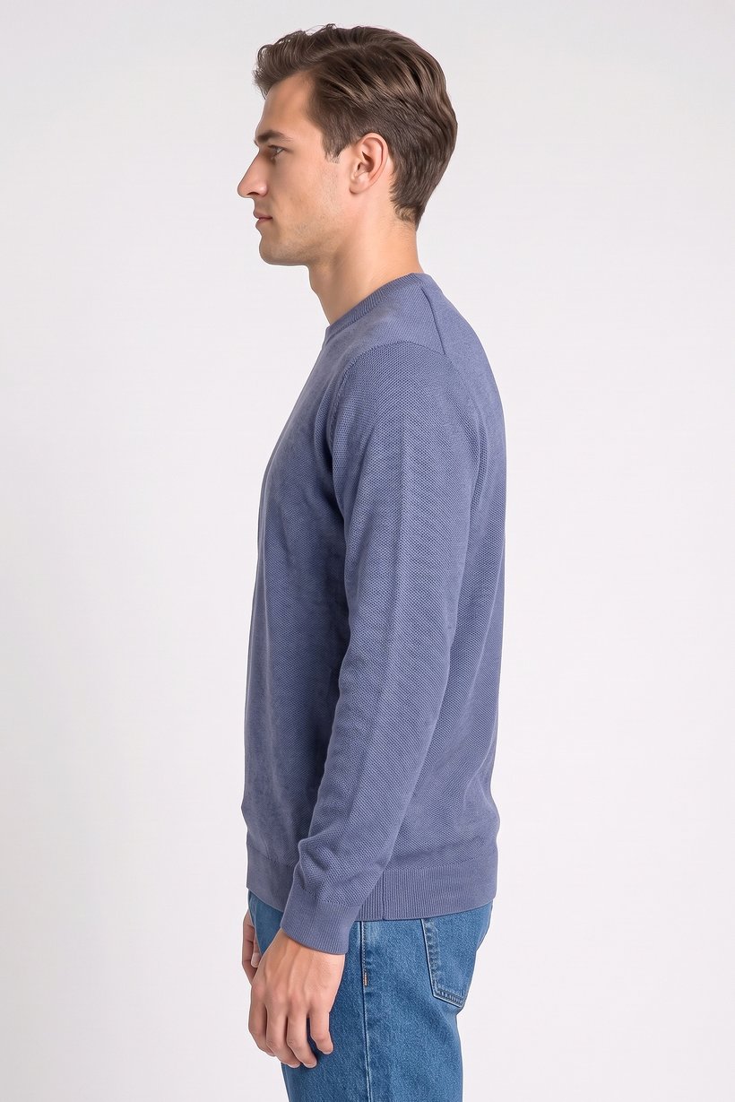 Men Crew Neck Knitted Long Sleeves Sweater, Slate Blue