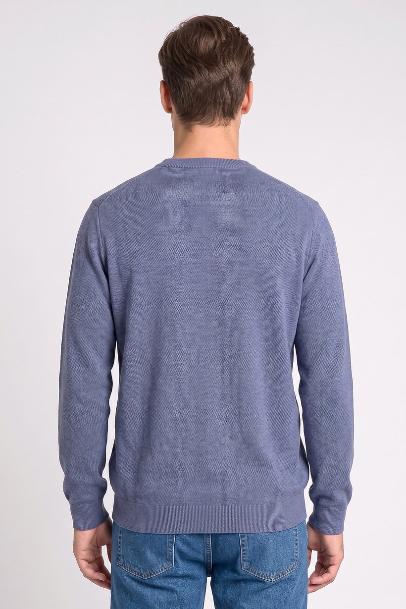 Men Crew Neck Knitted Long Sleeves Sweater, Slate Blue