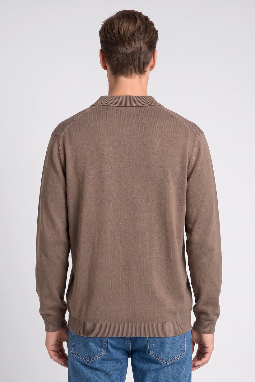 Men Spread Collar Long Sleeve Knitted Sweater, Brown