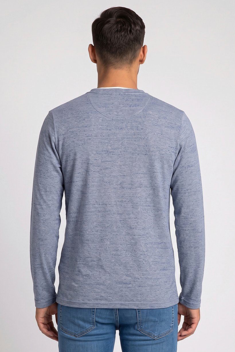 Men Crew Neck Long Sleeve Knitted T-Shirt, Blue